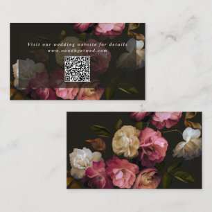 Trouwwebsite QR-code met donkere bloemmotief Informatiekaartje