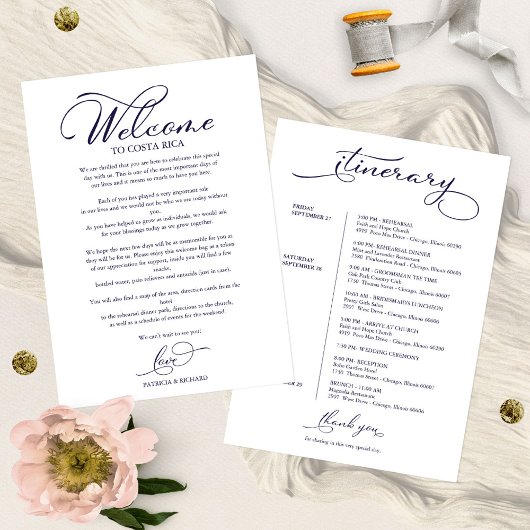 Trouwweekend Itinerary Elegante Script Begroeting  Kaart