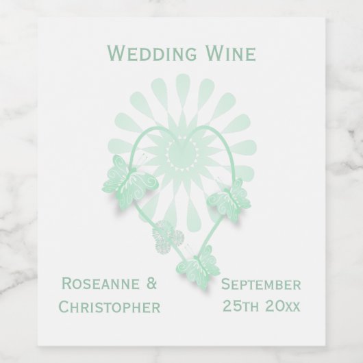 Trouwwijnlabel Pepermunt Vlinders Hart Wijn Etiket (Enkel label)