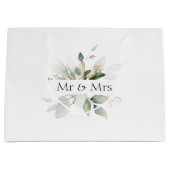 Trouwzakje 'Mr & Mrs' Elegante Groene Tuintjes Groot Cadeauzakje (Voorkant)