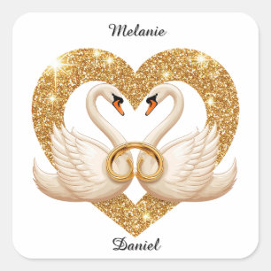 Trouwzwanen met Gouden Ringen Vierkante Sticker