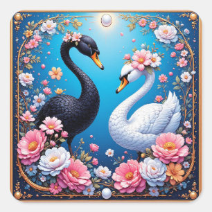 Trouwzwanen omlijst met goud en bloesems vierkante sticker