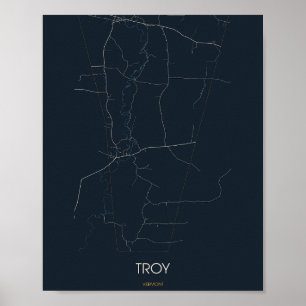 Troy, carte de rue poster du Vermont (Nuit) –