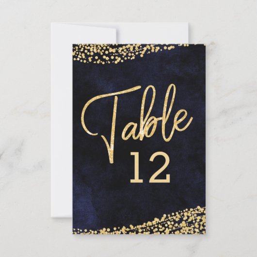 Troyblauw Aquarel & Gouden Trouwtafel Nummers Kaart (Voorkant)