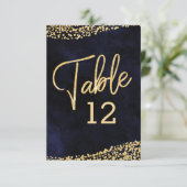 Troyblauw Aquarel & Gouden Trouwtafel Nummers Kaart (Staand voorkant)