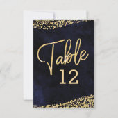 Troyblauw Aquarel & Gouden Trouwtafel Nummers Kaart (Achterkant)