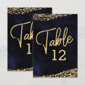 Troyblauw Aquarel & Gouden Trouwtafel Nummers Kaart (Voorkant / Achterkant)