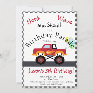 Truck Birthday Drive by Invitation, Monster Truck Feestdagenkaart