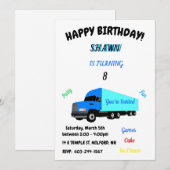 "Truck" Birthday Uitnodiging voor kinderen (Voorkant / Achterkant)