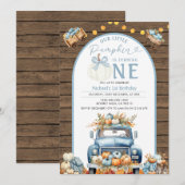 Truck Blue Pumpkin 1st Birthday Herfst Rustiek Hou Kaart (Voorkant / Achterkant)