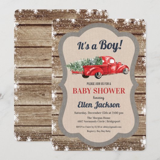  Truck Boy Baby shower Snowflake Uitnodiging (Voorkant / Achterkant)