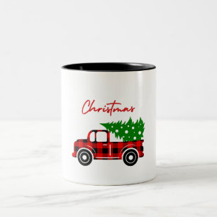 Truck Christmas mockups Red Black Green Tweekleurige Koffiemok