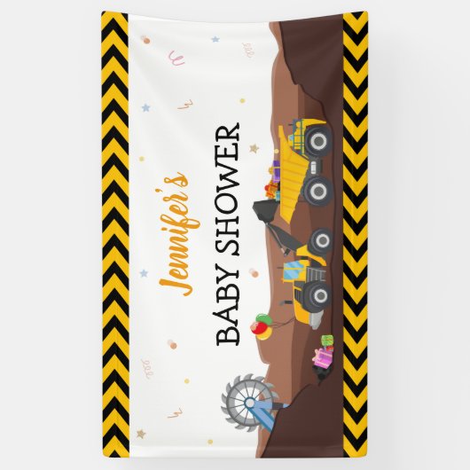 Truck Digger onder Baby Birthday Backdrop Spandoek (Verticaal)