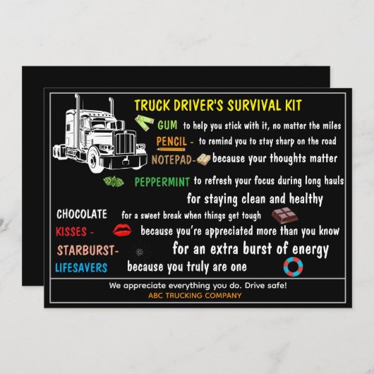 Truck Driver’s Survival Kit Funny & Thoughtful Bedankkaart (Voorkant / Achterkant)