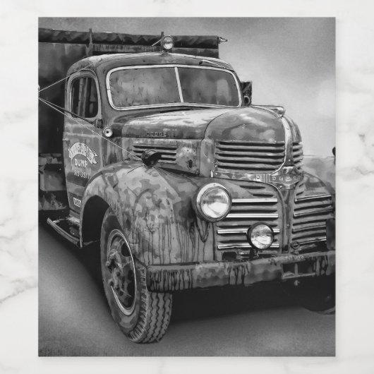 TRUCK IN ZWARTE EN WITTE WIJN ETIKET (Enkel label)