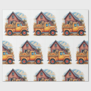truck & jachthond in het najaar, najaar, cadeaupapier