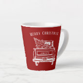 Truck Kerstboom Naam Rood Latte Mok (Rechterhoek)
