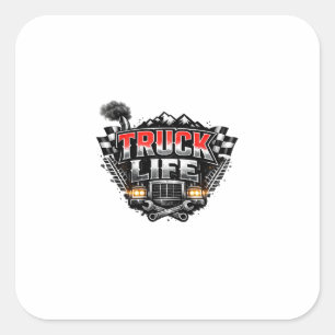Truck Life Grunge Vervuild Chrome Rood Trucker Pet Vierkante Sticker