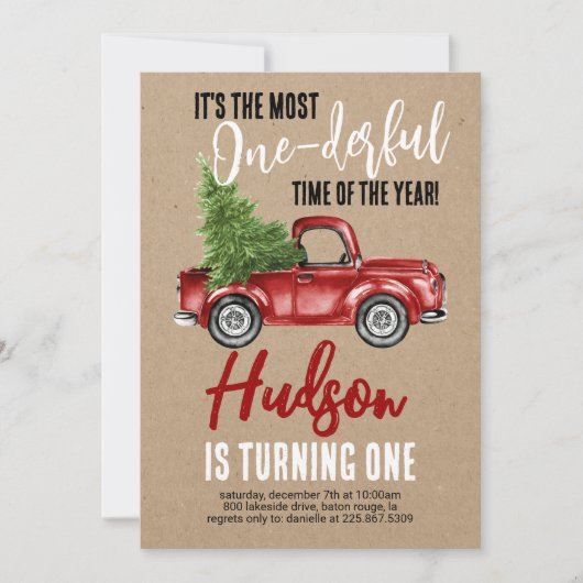 truck Onederful Eerste Verjaardag Kaart (Voorkant)