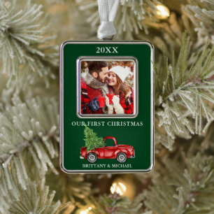  truck onze eerste kerstfeestfoto verzilverd kader ornament
