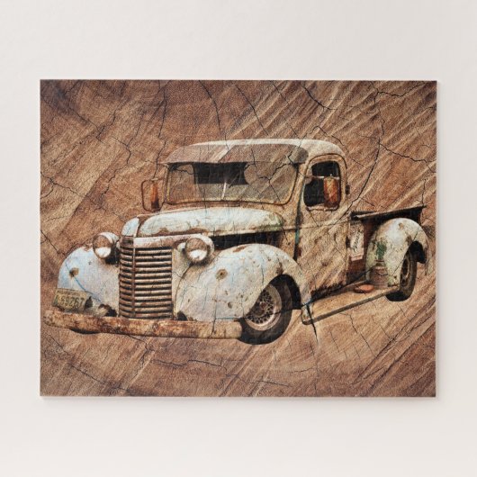  Truck Rustic Wood Legpuzzel (Horizontaal)