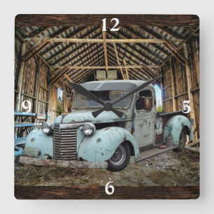  Truck Rustic wood Square Wall Clock Vierkante Klok