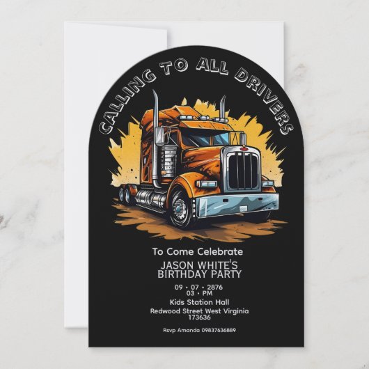 Truck Themed Boy Birthday Invitation (Devant)