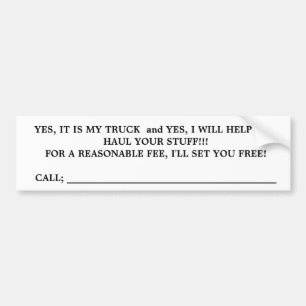 TRUCK VOOR HIRE,bumpersticker Bumpersticker