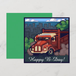 Truck, vrachtwagen, happy b-day pixel art,  kaart