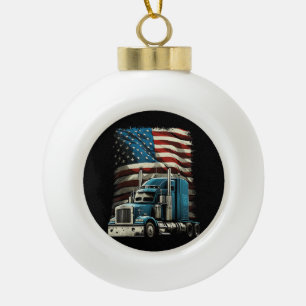 Trucker Amerikaanse vlag voor patriottische vracht Keramische Bal Ornament