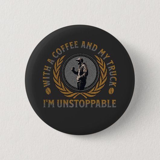 Trucker Coffee Cup Sterke Road Power Man Ronde Button 5,7 Cm (Voorkant)