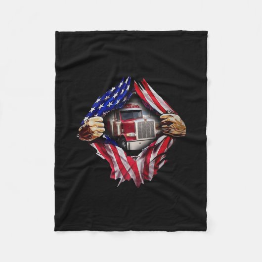 Trucker Driver American Flag Truck Fleece Deken (Voorkant)
