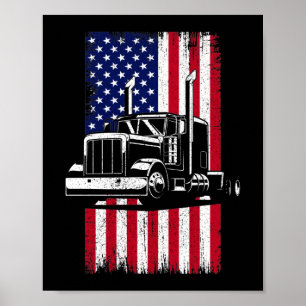 Trucker van Truck Driver American Flag Trucker Poster