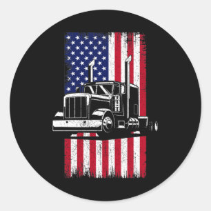 Trucker van Truck Driver American Flag Trucker Ronde Sticker