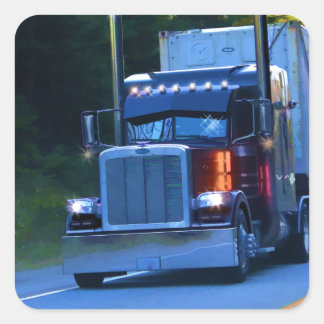 Truckers, Big Rig Cargo Truck Art Vierkante Sticker