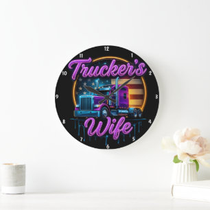 Trucker's vrouw: Neon Flag Glow Grote Klok