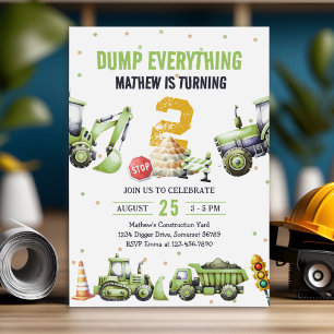 Trucks & Diggers Bouw 2e Verjaardag Party Kaart