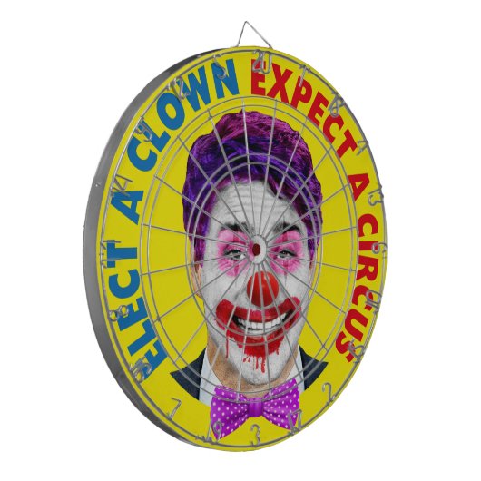 Trudeau-kroongezicht, kies een clown die een circu dartbord (Voorkant Links)