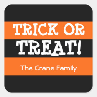 True black oranje strepen trick or treat Halloween Vierkante Sticker