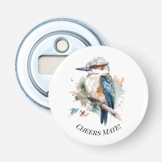 True Blue Kookaburra, custom Button Flesopener (Voorkant)