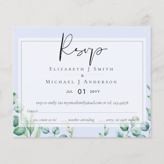 True Color GREENERY Eucalyptus RSVP-kaarten (Voorkant)