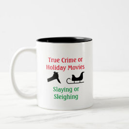 True Crime of Holiday Movies Sspelen of Sleighing Tweekleurige Koffiemok