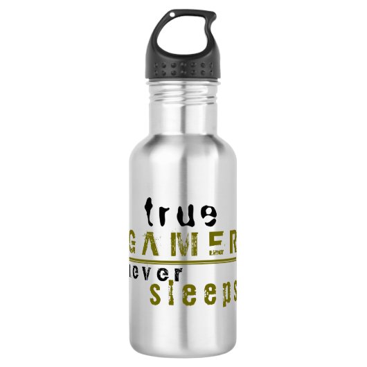 True Gamer slaapt nooit in Typografie Gamer Waterfles (Voorkant)