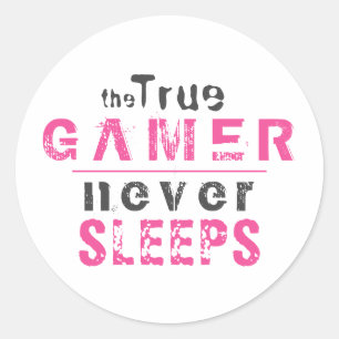 True Gamer slaapt nooit met roze meisjesgamer Ronde Sticker