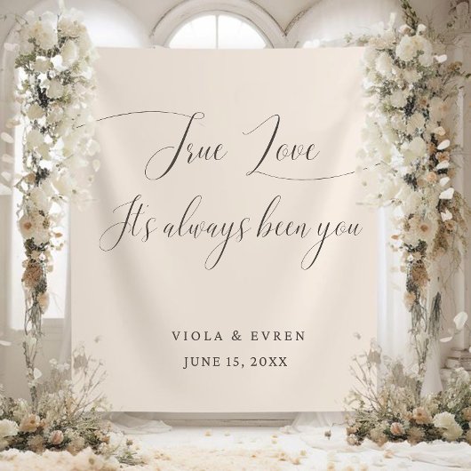 True Love Elegant Script Wedding Backdrop Banner Wandkleed