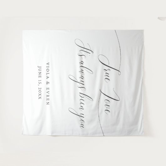True Love Elegant Script Wedding Backdrop Banner Wandkleed (Voorkant (horizontaal))