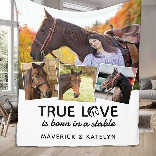 True Love Paard Lover Gepersonaliseerd 4 Fotocolla Fleece Deken