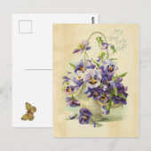 True Love Paars Flower  Illustration Aged Briefkaart (Voorkant / Achterkant)