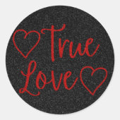 True Love Red Glitter Valentijns Ronde Sticker (Voorkant)