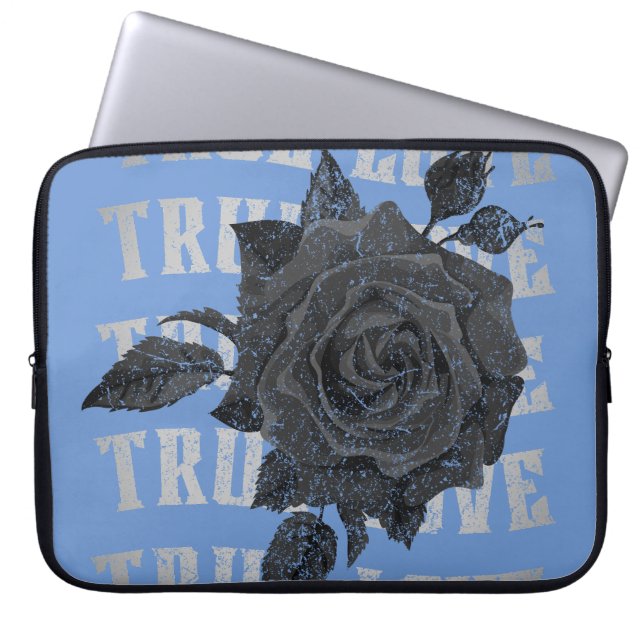 True Love Roos Romantic Valentijnsdag B&W Laptop Sleeve (Voorkant)
